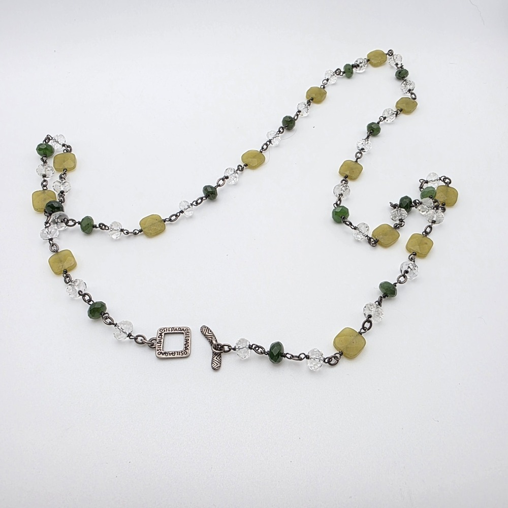 Vtg‎ SILPADA 925 Sterling Silver Canadian Olive Green Jade Crystal Necklace 35"